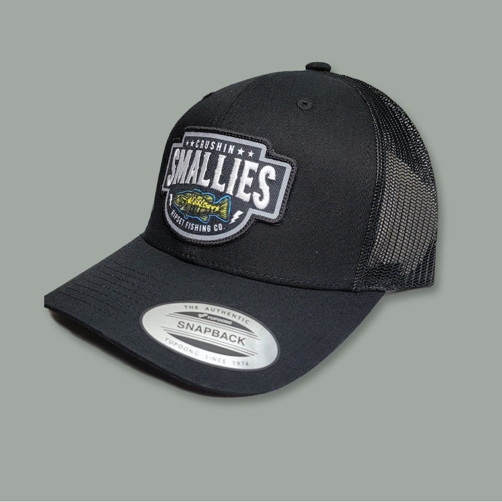 Yupoong Crushin' Smallies Curved Bill Trucker cap black snap back NWT in pkg